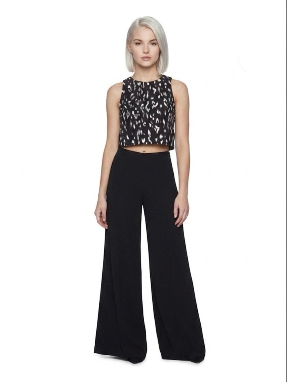 Rachel Zoe Abstract Animal Print Crop Top Side Zip Tank Blouse Large